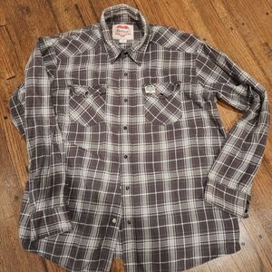 Vintage Carhartt Men's Plaid Button Down Shirt - Brown and White